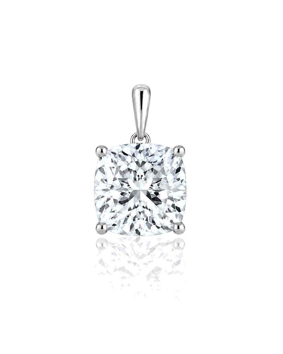 LYRA Cushion Cut four-prong solitaire pendant setting in White Gold, front view | SARATTI Fine Jewelry