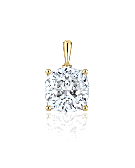 LYRA Cushion Cut four-prong solitaire pendant setting in Yellow Gold, front view | SARATTI Fine Jewelry