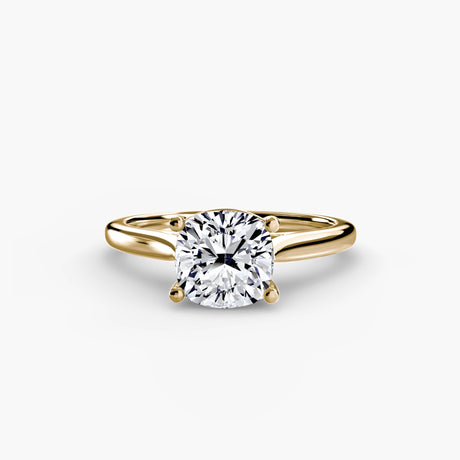 LYRA Cushion Cut twisted shoulder solitaire ring setting in Yellow Gold | SARATTI