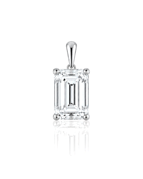 LYRA Emerald Cut four-prong solitaire pendant setting in White Gold, front view | SARATTI Fine Jewelry