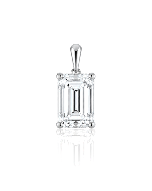 LYRA Emerald Cut four-prong solitaire pendant setting in White Gold, front view | SARATTI Fine Jewelry