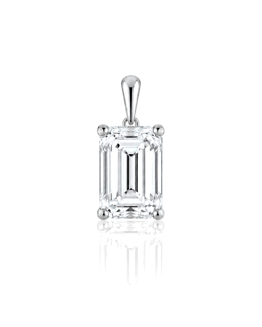LYRA Emerald Cut four-prong solitaire pendant setting in White Gold, front view | SARATTI Fine Jewelry