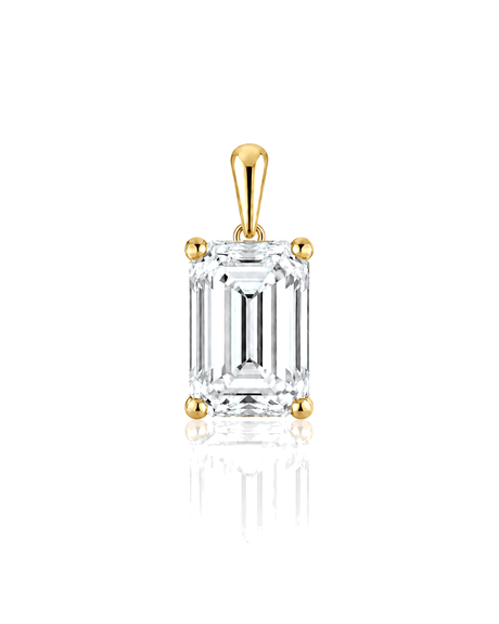 LYRA Emerald Cut four-prong solitaire pendant setting in Yellow Gold, front view | SARATTI Fine Jewelry