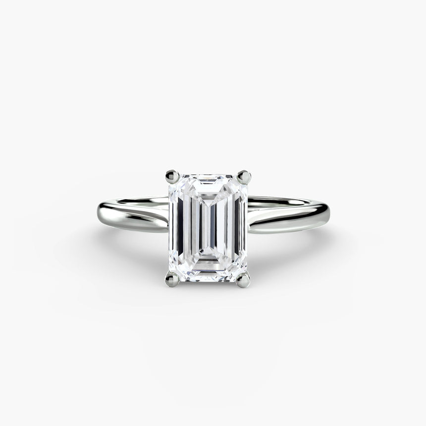 LYRA Emerald Cut twisted shoulder solitaire ring setting in 950 Platinum | SARATTI