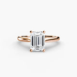 LYRA Emerald Cut twisted shoulder solitaire ring setting in Rose Gold | SARATTI