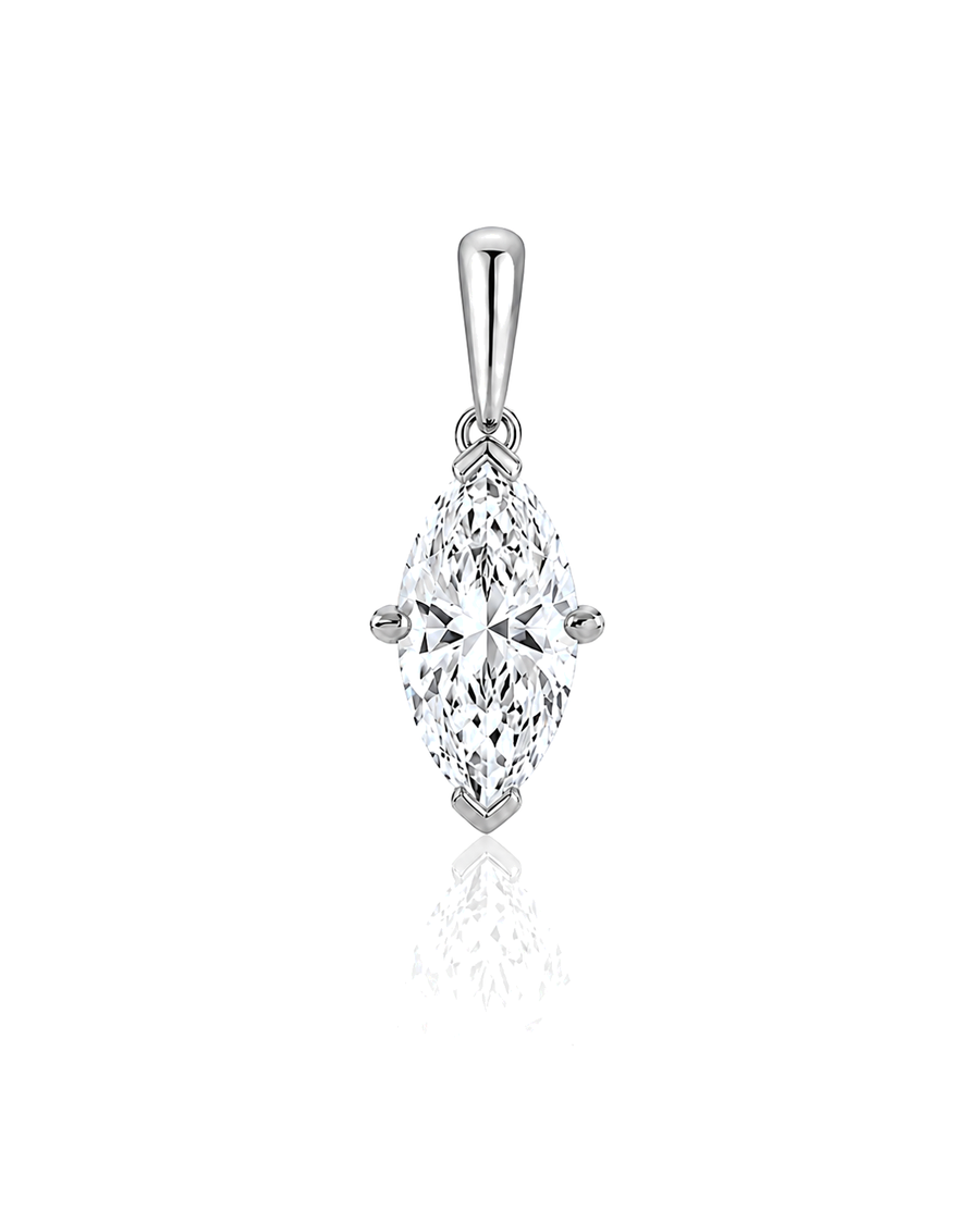 LYRA Marquise Cut solitaire pendant setting in White Gold, front view | SARATTI Fine Jewelry
