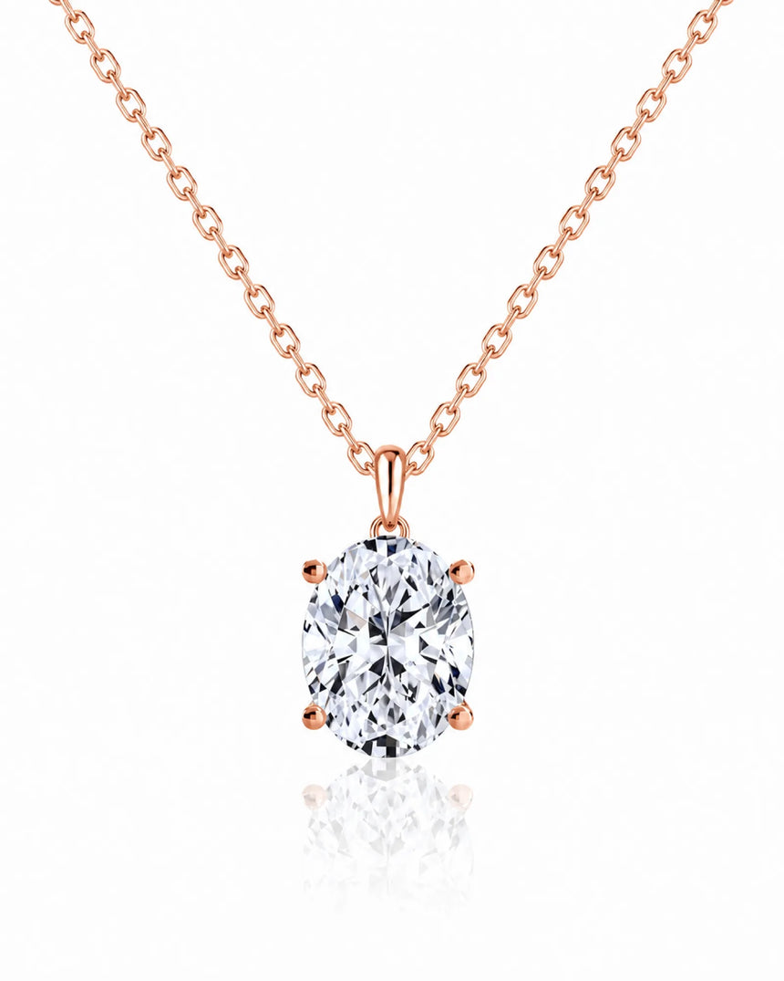 LYRA Oval Cut four-prong solitaire necklace setting in Rose Gold with 42 cm cable chain, front view | SARATTI Fine Jewelry