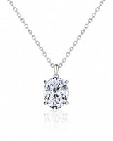 LYRA Oval Cut four-prong solitaire necklace setting in polished white metal with 42 cm cable chain, front view | SARATTI Fine Jewelry