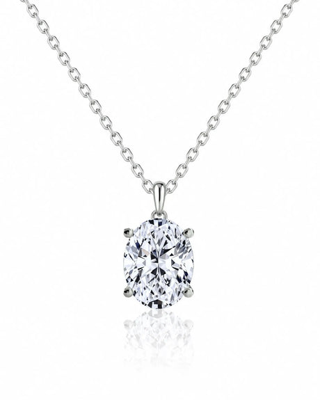 LYRA Oval Cut four-prong solitaire necklace setting in polished white metal with 42 cm cable chain, front view | SARATTI Fine Jewelry