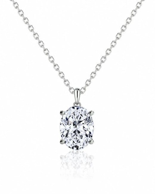 LYRA Oval Cut four-prong solitaire necklace setting in polished white metal with 42 cm cable chain, front view | SARATTI Fine Jewelry