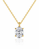 LYRA Oval Cut four-prong solitaire necklace setting in Yellow Gold with 42 cm cable chain, front view | SARATTI Fine Jewelry