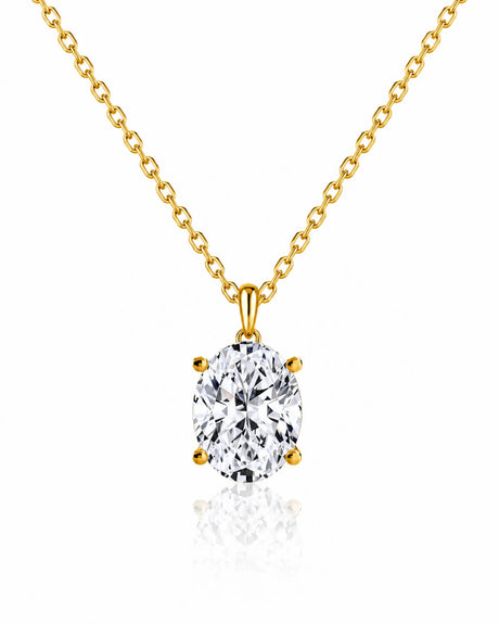 LYRA Oval Cut four-prong solitaire necklace setting in Yellow Gold with 42 cm cable chain, front view | SARATTI Fine Jewelry