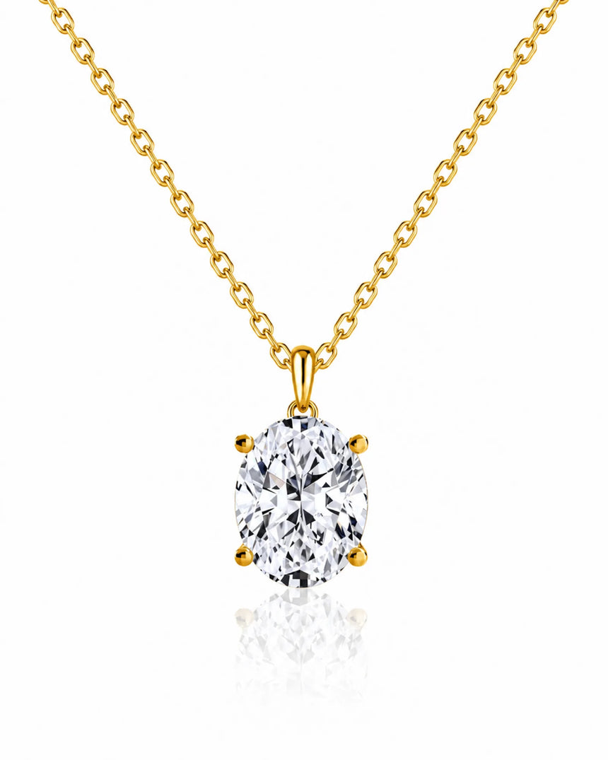 LYRA Oval Cut four-prong solitaire necklace setting in Yellow Gold with 42 cm cable chain, front view | SARATTI Fine Jewelry