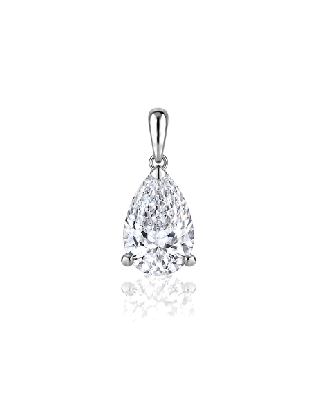 LYRA Pear Cut three-prong solitaire pendant setting in White Gold, front view | SARATTI Fine Jewelry