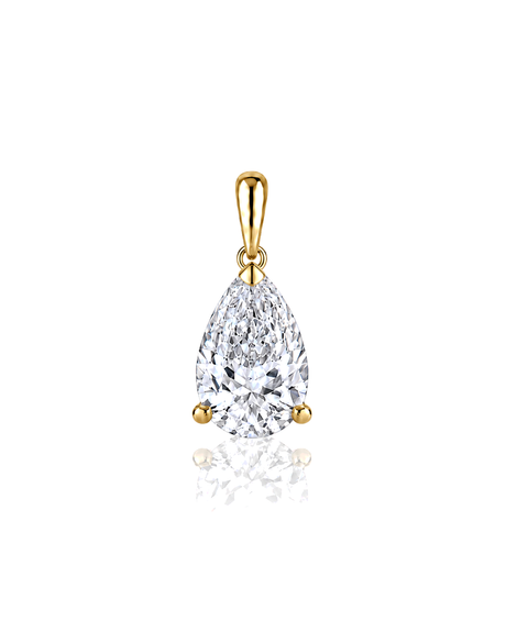 LYRA Pear Cut three-prong solitaire pendant setting in Yellow Gold, front view | SARATTI Fine Jewelry