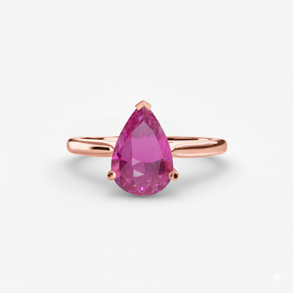 LYRA Pear Sapphire twisted shoulder solitaire ring setting in Rose Gold, front view | SARATTI