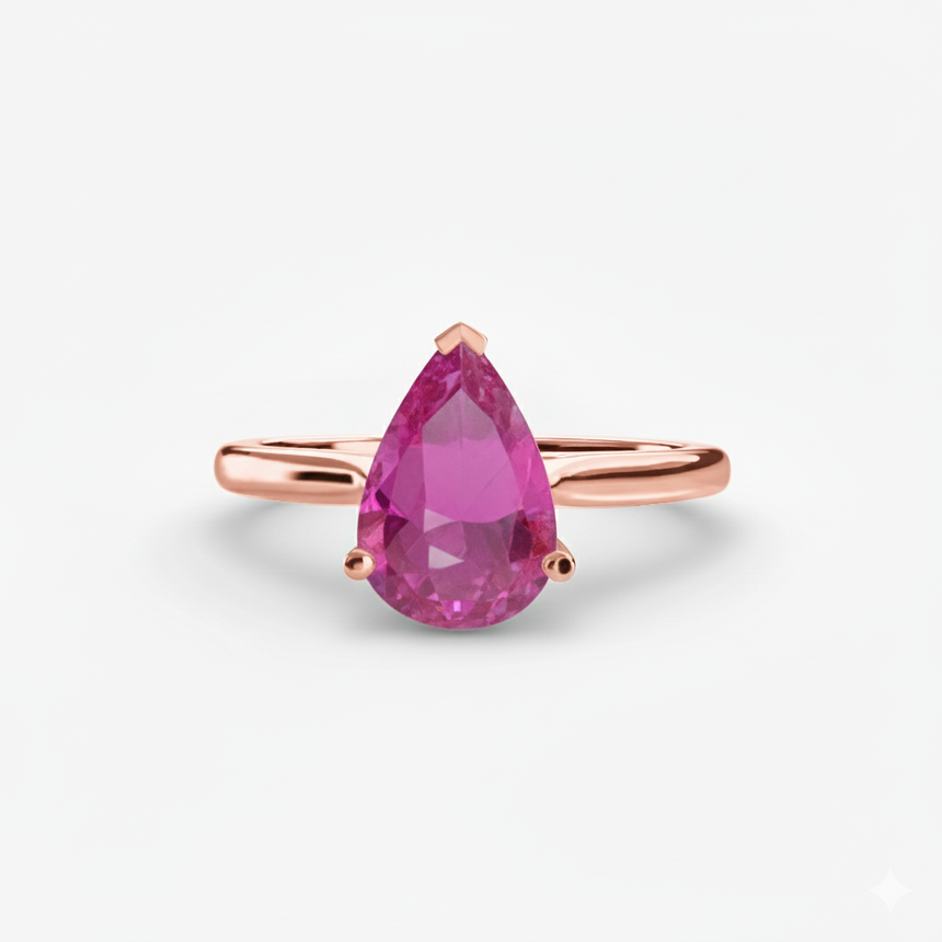 LYRA Pear Sapphire twisted shoulder solitaire ring setting in Rose Gold, front view | SARATTI
