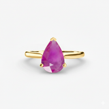 LYRA Pear Sapphire twisted shoulder solitaire ring setting in Yellow Gold, front view | SARATTI