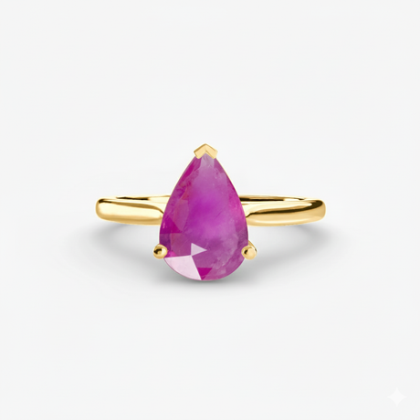 LYRA Pear Sapphire twisted shoulder solitaire ring setting in Yellow Gold, front view | SARATTI