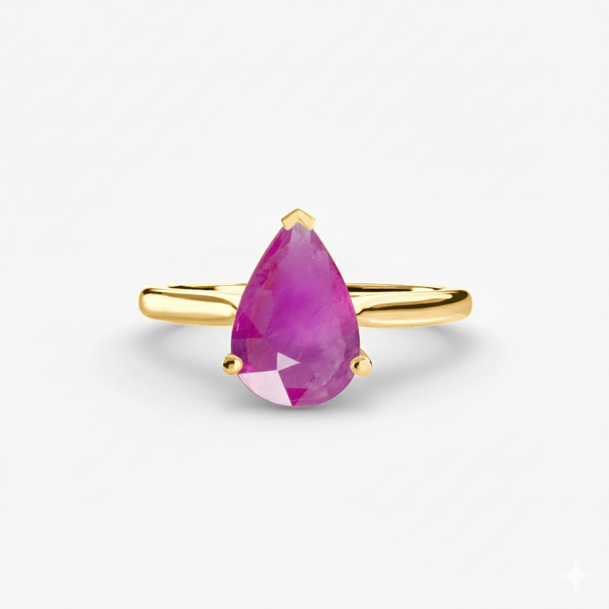 LYRA Pear Sapphire twisted shoulder solitaire ring setting in Yellow Gold, front view | SARATTI