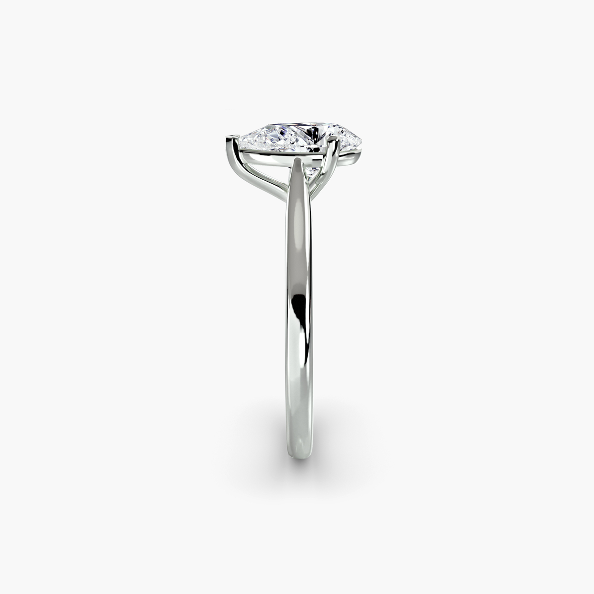 LYRA Pear twisted shoulder solitaire ring setting in White Gold, side view | SARATTI