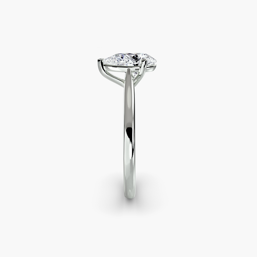 LYRA Pear twisted shoulder solitaire ring setting in White Gold, side view | SARATTI