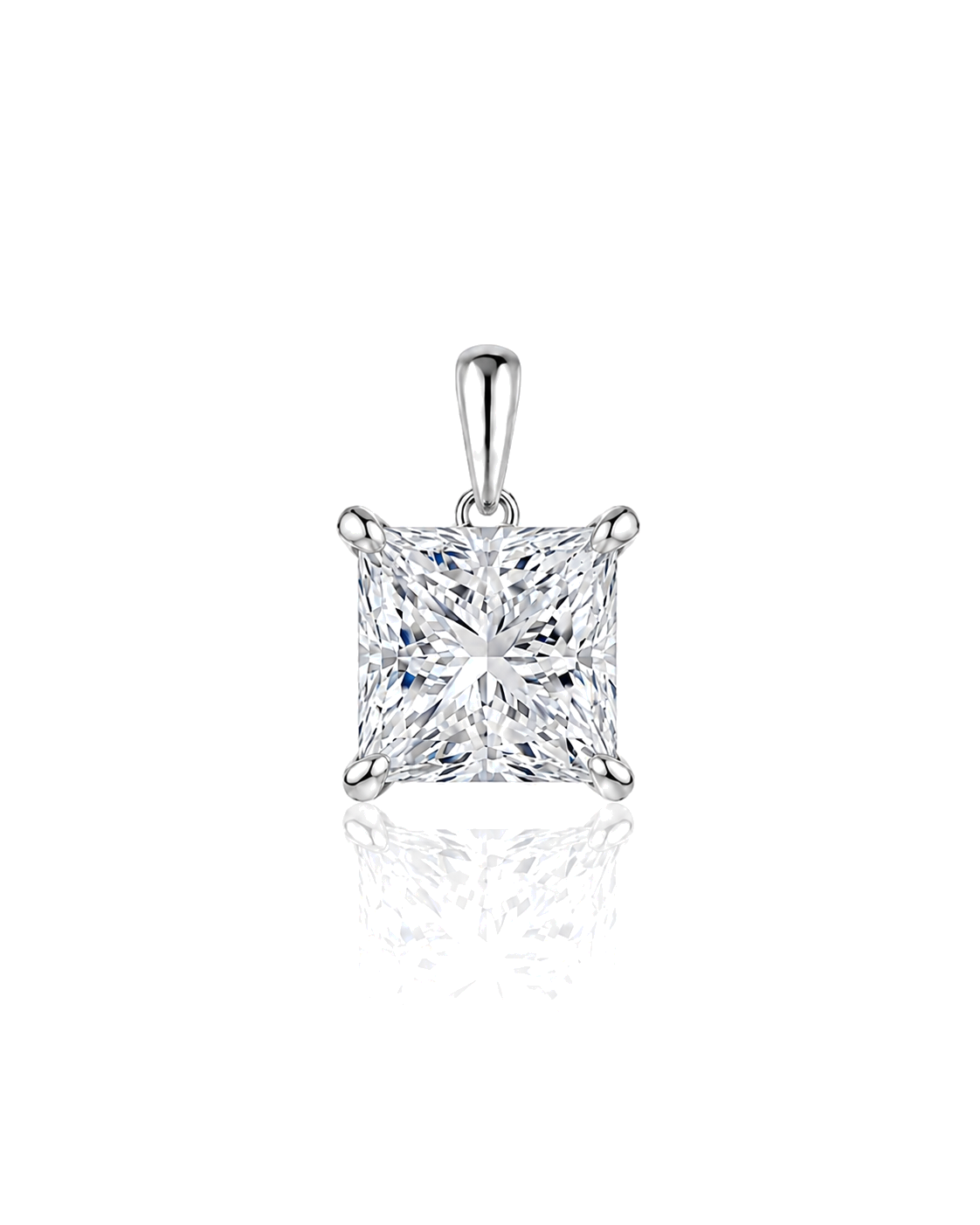 LYRA Princess Cut four-prong solitaire pendant setting in White Gold, front view | SARATTI Fine Jewelry