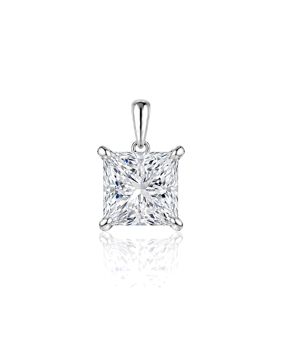 LYRA Princess Cut four-prong solitaire pendant setting in White Gold, front view | SARATTI Fine Jewelry