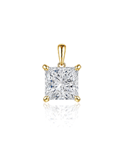 LYRA Princess Cut four-prong solitaire pendant setting in Yellow Gold, front view | SARATTI Fine Jewelry