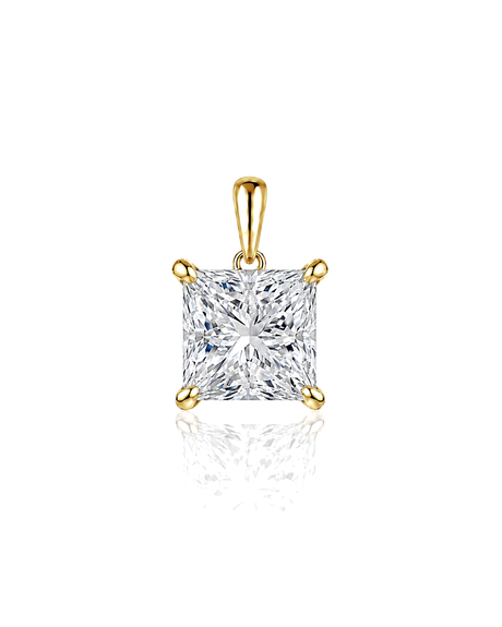 LYRA Princess Cut four-prong solitaire pendant setting in Yellow Gold, front view | SARATTI Fine Jewelry