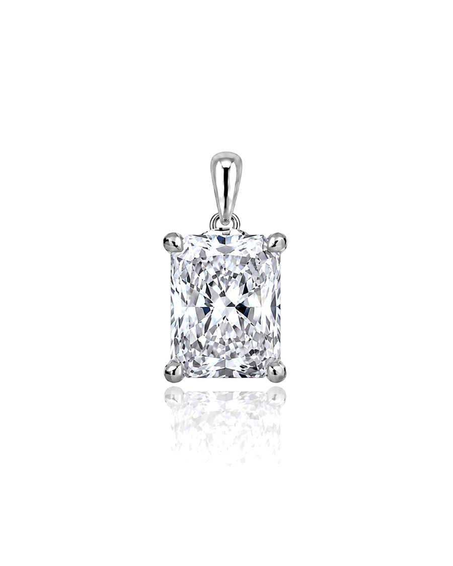 LYRA Radiant Cut four-prong solitaire pendant setting in White Gold, front view | SARATTI Fine Jewelry