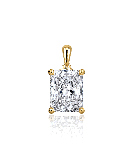 LYRA Radiant Cut four-prong solitaire pendant setting in Yellow Gold, front view | SARATTI Fine Jewelry