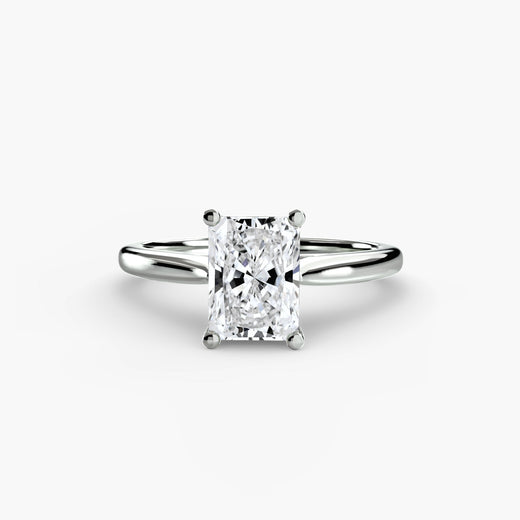 LYRA Radiant Cut Twisted Shoulder Solitaire Ring Setting in White Gold | SARATTI