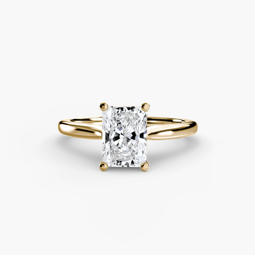 LYRA Radiant Cut Twisted Shoulder Solitaire Ring Setting in Yellow Gold | SARATTI