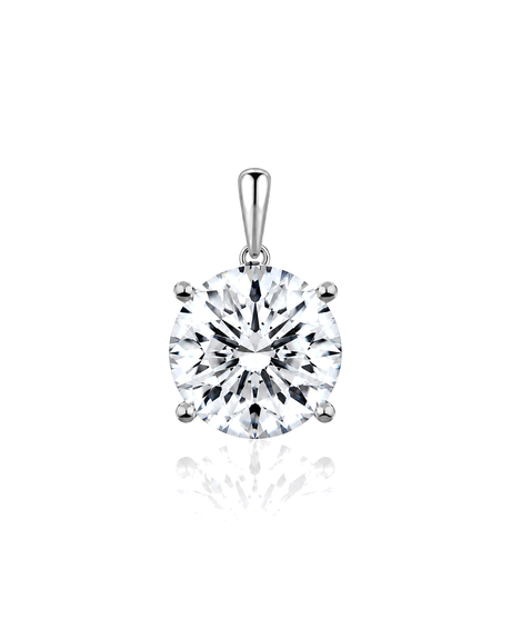 LYRA Round Cut four-prong solitaire pendant setting in White Gold, front view | SARATTI Fine Jewelry