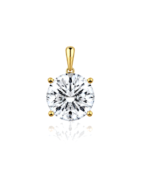 LYRA Round Cut four-prong solitaire pendant setting in Yellow Gold, front view | SARATTI Fine Jewelry