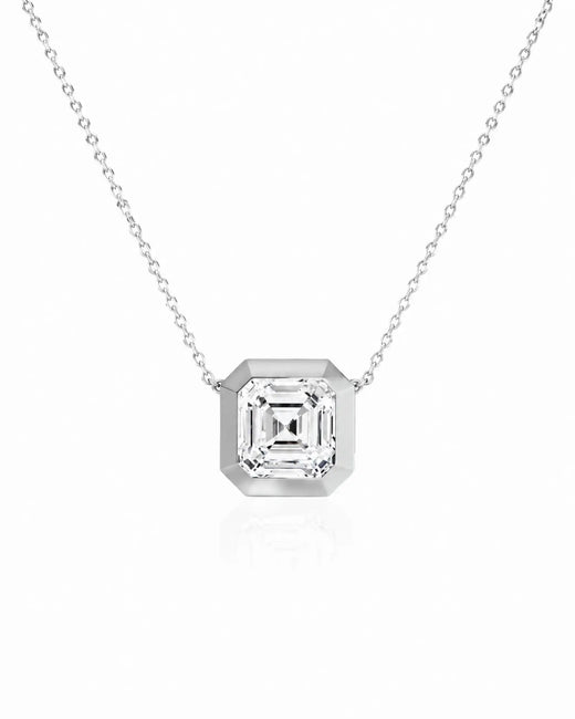 SOLARA Bezel-Set Asscher Cut solitaire necklace setting in white gold, front view | SARATTI