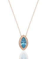 LUMÉA marquise cut Aquamarine diamond halo pendant necklace in White Gold, main view | SARATTI