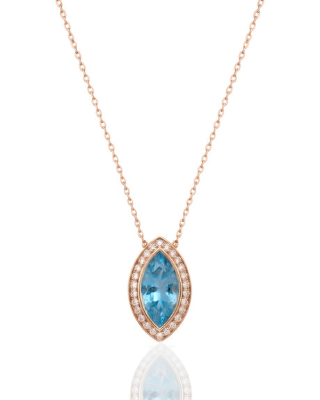 LUMÉA marquise cut Aquamarine diamond halo pendant necklace in White Gold, main view | SARATTI