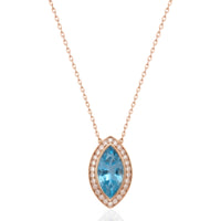 LUMÉA – Marquise Cut Aquamarine Diamond Halo Pendant Necklace