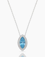LUMÉA marquise cut Aquamarine diamond halo pendant necklace in Yellow Gold, main view | SARATTI
