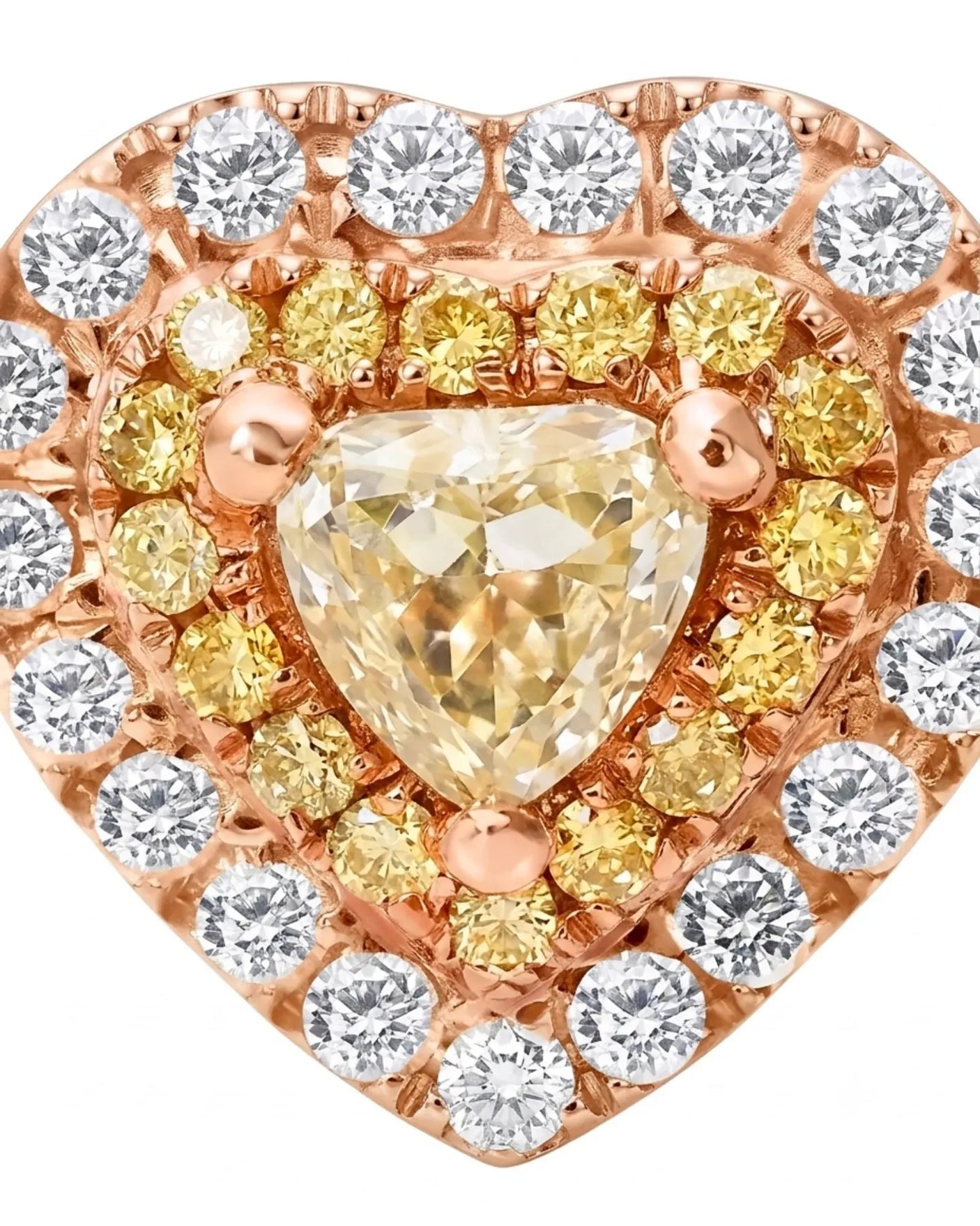 Maureen natural yellow diamond double halo ring in rose gold, halo close-up | SARATTI
