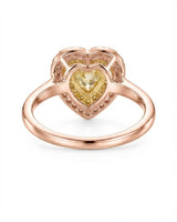 Maureen pear-shaped natural yellow diamond double halo ring in rose gold, rear crown view | SARATTI