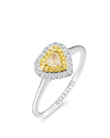 Maureen pear-shaped natural yellow diamond double halo ring in white gold, 45-degree view | SARATTI