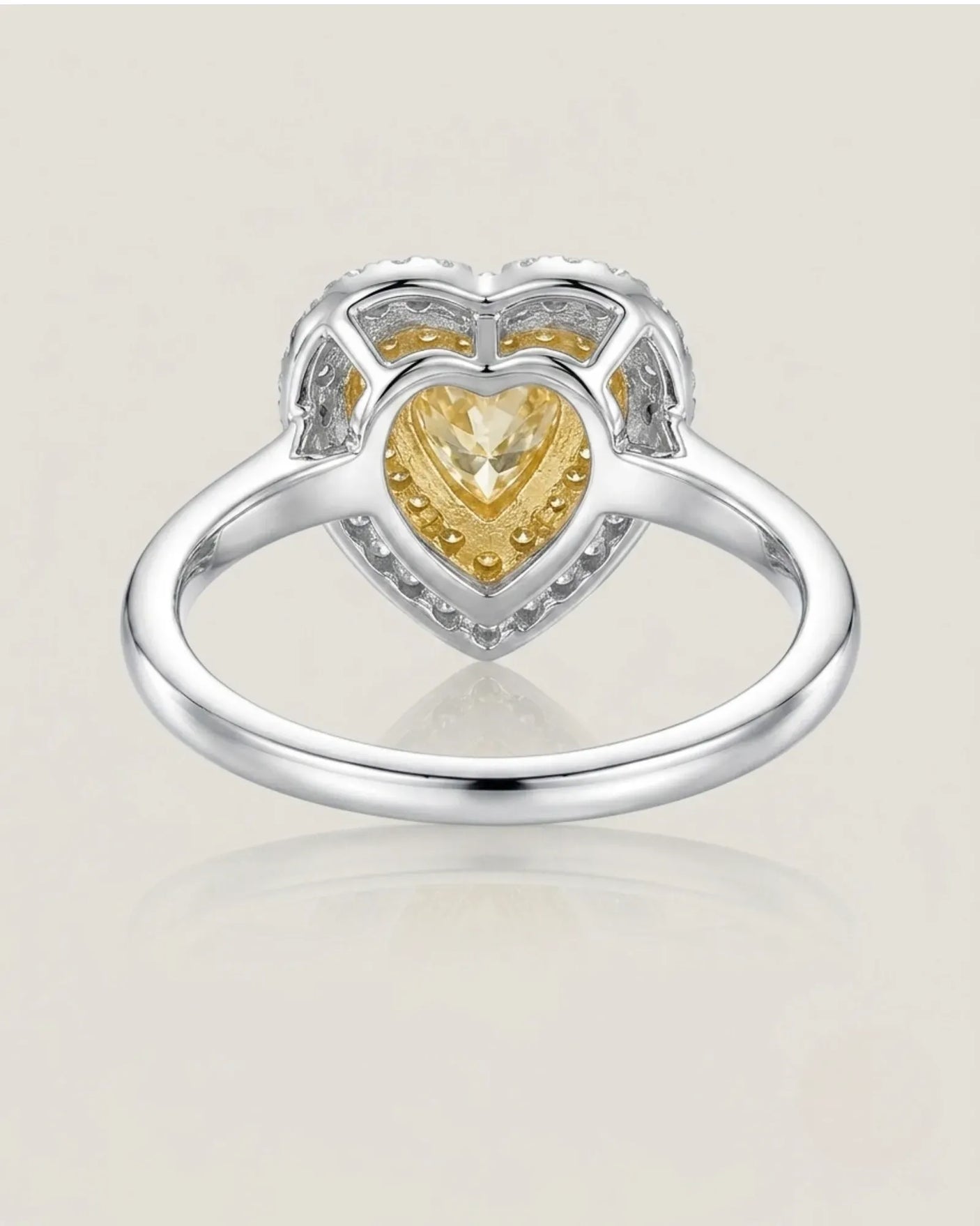 Maureen pear-shaped natural yellow diamond double halo ring in white gold, rear crown view | SARATTI