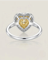 Maureen pear-shaped natural yellow diamond double halo ring in white gold, rear crown view | SARATTI