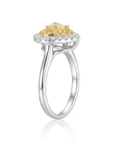 Maureen pear-shaped natural yellow diamond double halo ring in white gold, side profile | SARATTI