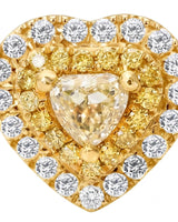 Maureen natural yellow diamond double halo ring in yellow gold, halo close-up | SARATTI