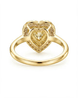 Maureen pear-shaped natural yellow diamond double halo ring in yellow gold, rear crown view | SARATTI