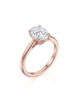 MIA 1 carat F-colour oval natural diamond cathedral solitaire ring in 18K rose gold, 45-degree hero view | SARATTI